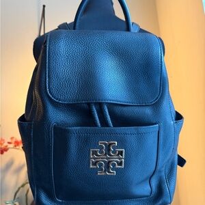 Tory Burch Black Leather Logo Flap Backpack